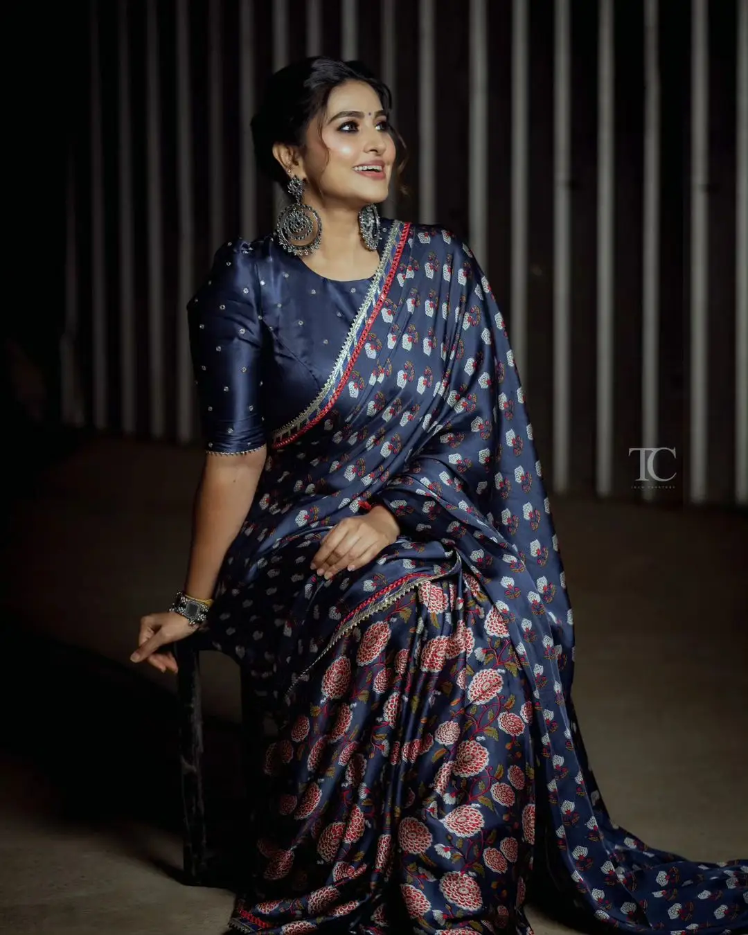 South Indian Girl Sneha In Traditional Blue Saree Blouse